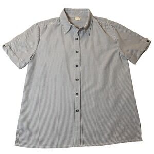 Boca Bay Womens Seersucker Striped‎ Short Sleeve Button Down Shirt Blue White L